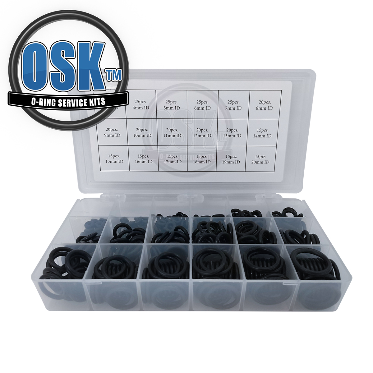 OSK™ Metric O-Ring Kit 350pc 18 Sizes 3mm-20mm ID X 3mm Cross Section
