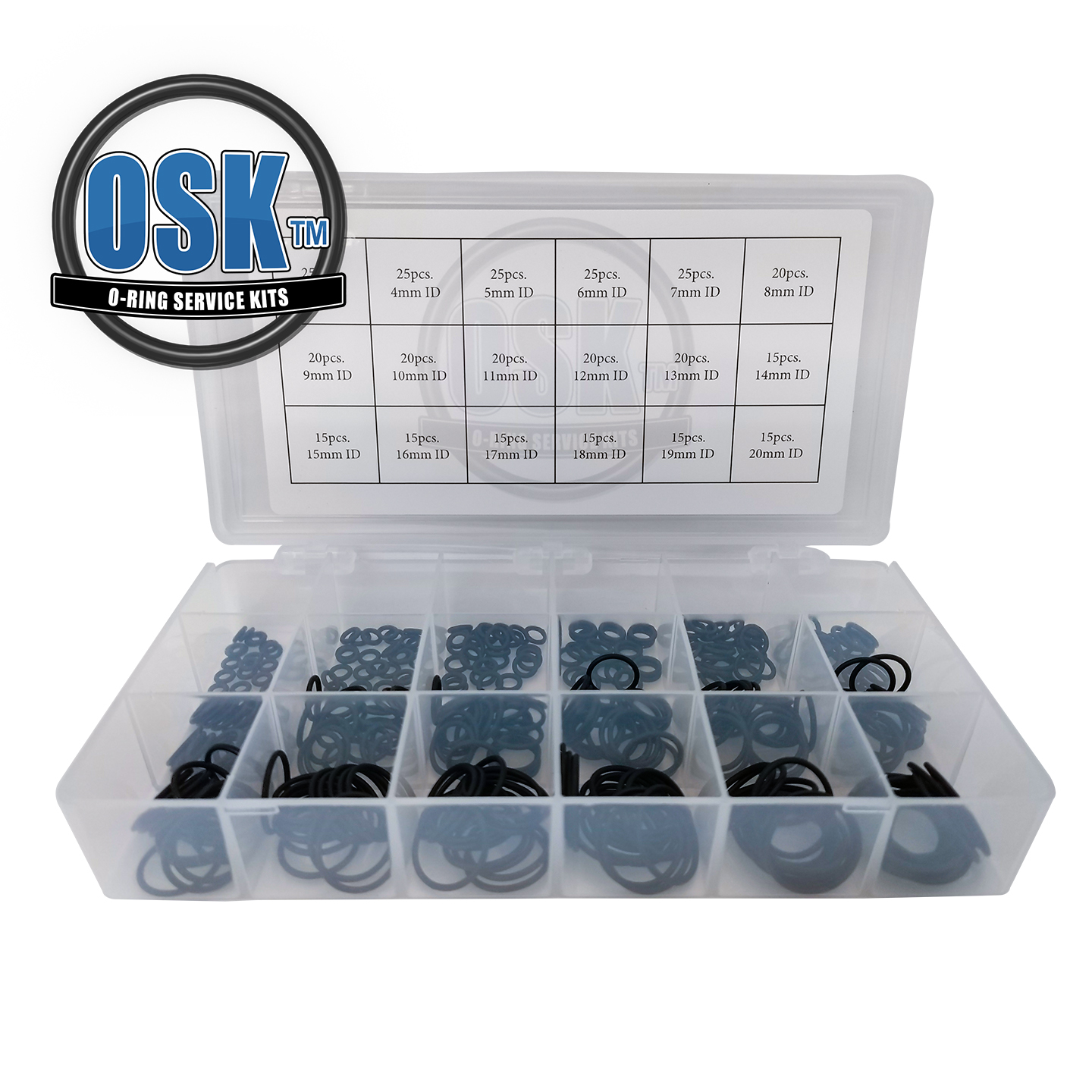 OSK™ Metric O-Ring Kit 350pc 18 Sizes 3mm-20mm ID X 1.5mm Cross Section